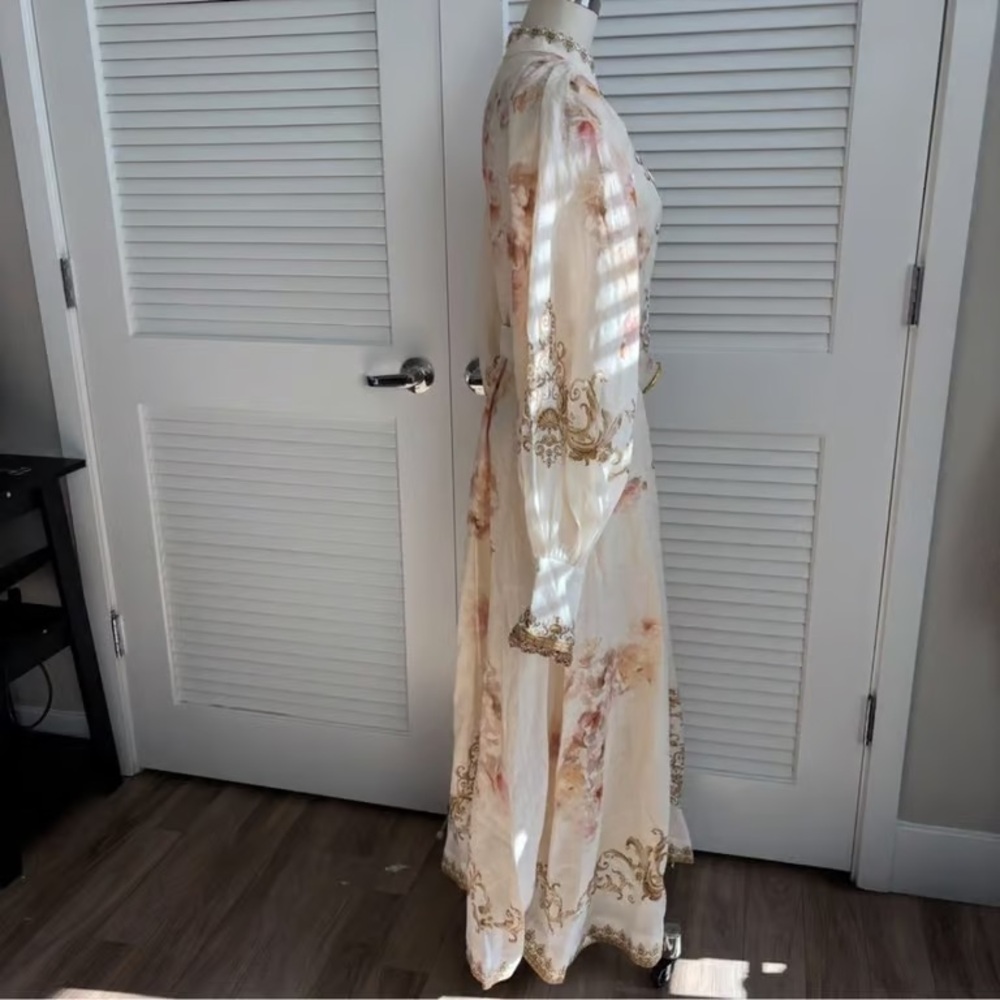 NWOT zimmermann Ivory Floral & Gold Embroidered Maxi Dress with Belt - Picture 7 of 7